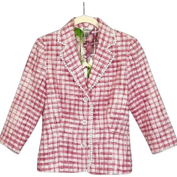 Lilly Pulitzer Mizner Pink Tweed Boucle Silk-Lined Blazer Jacket 4 - Picture 2 of 9